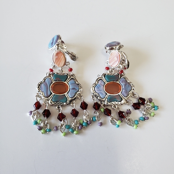 Rare Monet Clip Earrings with colorful stone accent and Crystal and seed bead - Picture 2 of 8